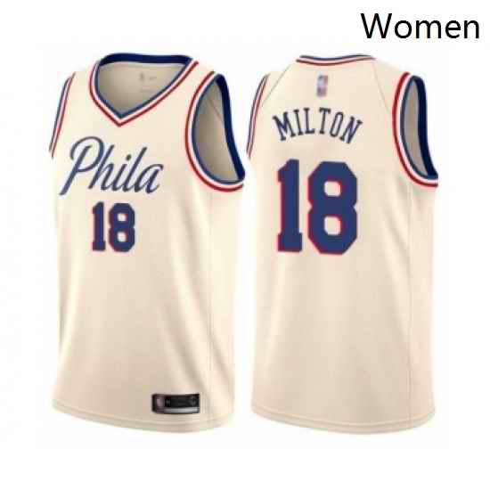 Womens Philadelphia 76ers 18 Shake Milton Swingman Cream Basketball Jersey City Edition